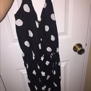 black with white polka dot jumpsuit